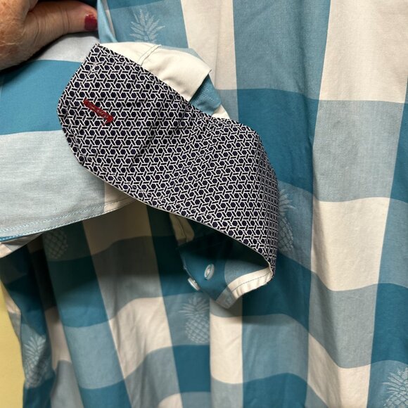 Daniel Hechter Paris Non Iron Turquoise White Bold Check Pineapple Shirt Size XL - Picture 5 of 7